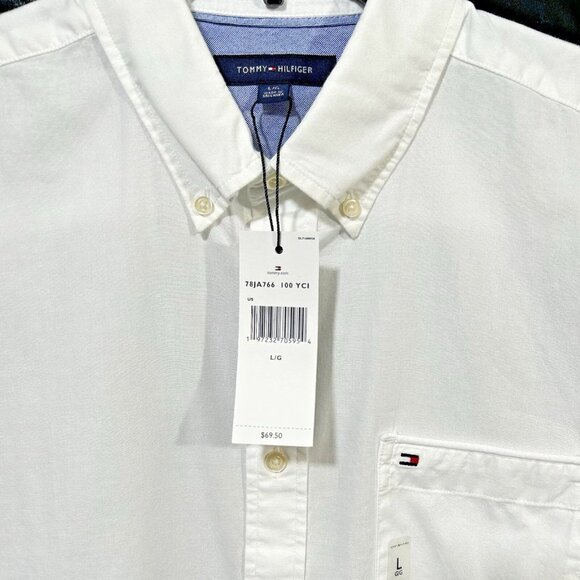 Tommy Hilfiger Mens Wainwright Button-Up Cotton Shirt Size L White Regular Fit - Picture 3 of 4